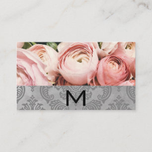 Carte De Visite Fleuriste   Fleurs roses Aquarelle Bloc Damas