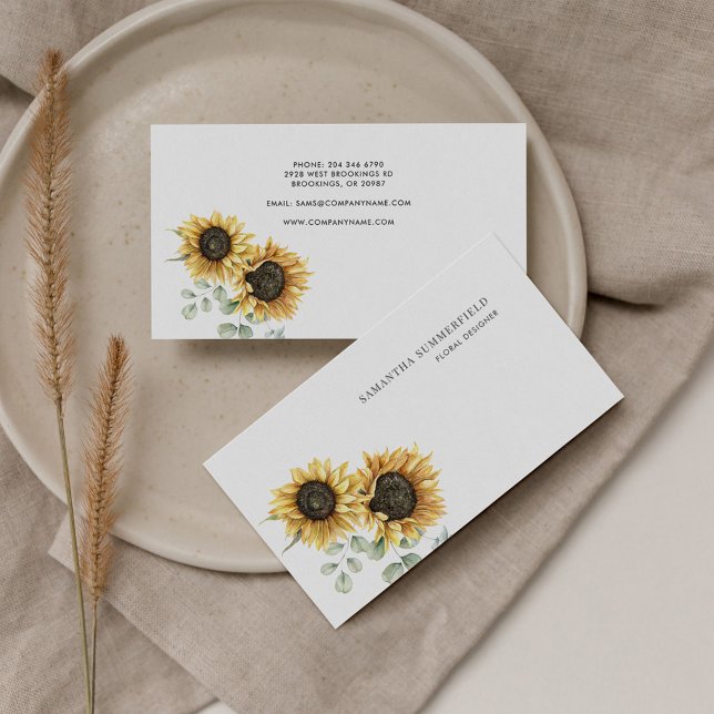 Carte De Visite Fleuriste Tournesol Eucalyptus Vert (Florist Sunflower Eucalyptus Greenery Business Card)