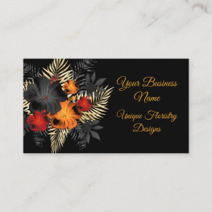 Carte De Visite Fleuriste unique Orange Rouge Noir Floral