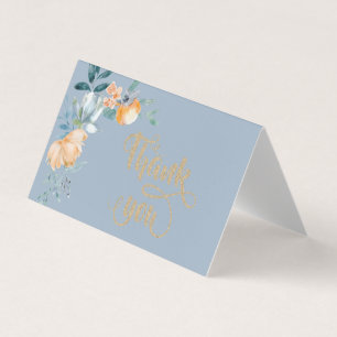 Carte De Visite Fleurs à l'aquarelle Bleu Poussiéreux Merci