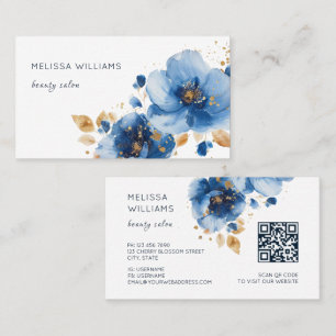 Carte De Visite Fleurs aquarelles bleu or