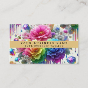 Carte De Visite Fleurs arc-en-ciel girly modernes et gouttes de pa