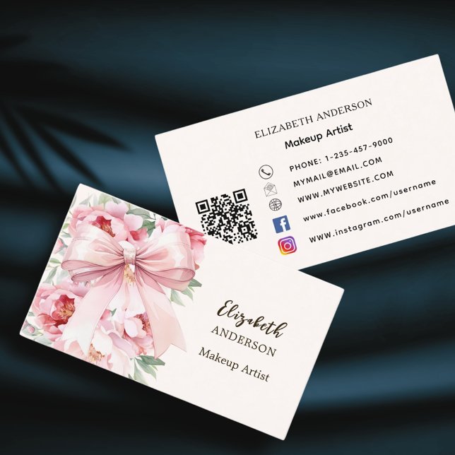 Carte De Visite fleurs arc roses florales qr code médias sociaux (Créateur téléchargé)