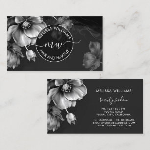 Carte De Visite Fleurs Argent Logo Noir