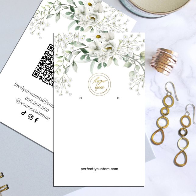 Carte De Visite Fleurs blanches luxuriantes Écran d'écoute (watercolor flowers in shades of green and white in rustic garden greenery #whiteflowers #greenery)