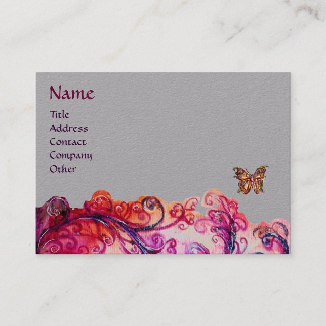 Carte De Visite FLEURS BLANCHES Rouge Rose Violet Gris Floral (Devant)