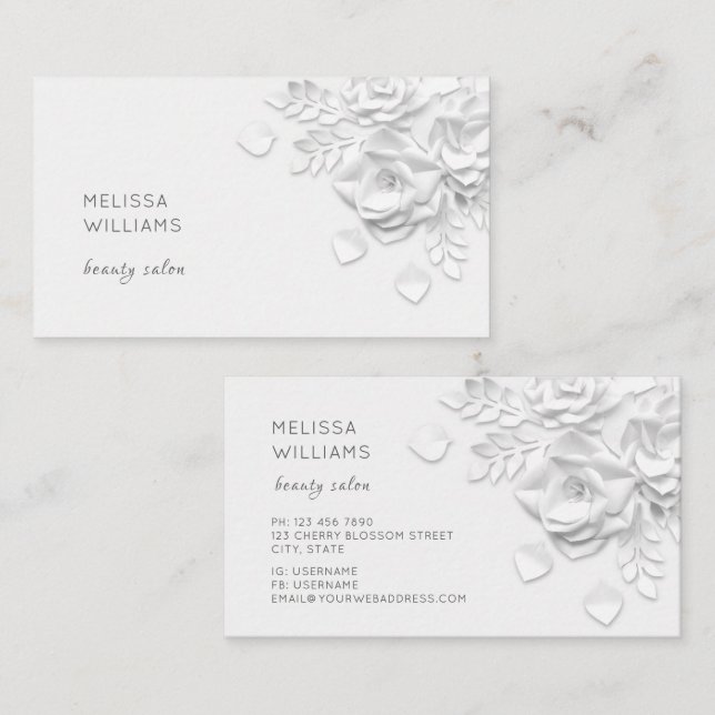 Carte De Visite Fleurs blanches simples en 3D (Devant / Derrière)