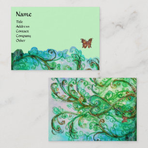 Carte De Visite FLEURS BLANCHES vert vif bleu
