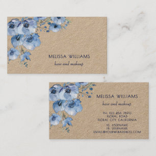 Carte De Visite Fleurs bleues à l'aquarelle