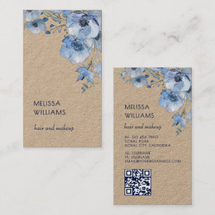 Carte De Visite Fleurs Bleues Aquarelle Code Qr Rustique