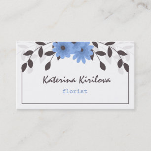 Carte De Visite Fleurs bleues avec feuilles