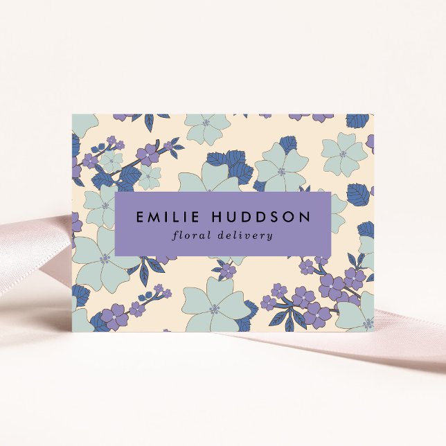 Carte De Visite Fleurs Bleues, Fleurs Violettes, Fleuriste, Boutiq (Créateur téléchargé)