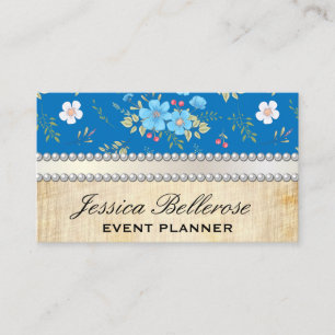 Carte De Visite Fleurs Bleues Sauvages   Ruban perles Vintages
