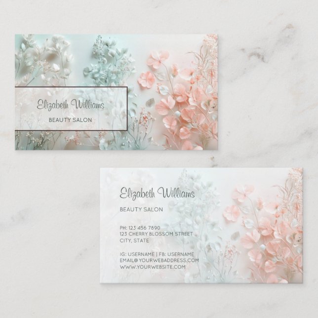 Carte De Visite Fleurs Bohème Pastel 3D (Devant / Derrière)