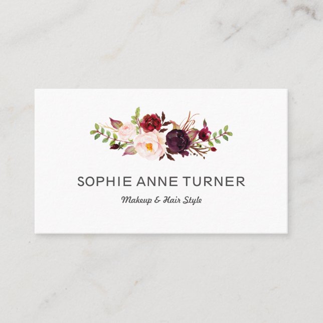 Carte De Visite Fleurs Bourgognes Style maquillage professionnel (Devant)