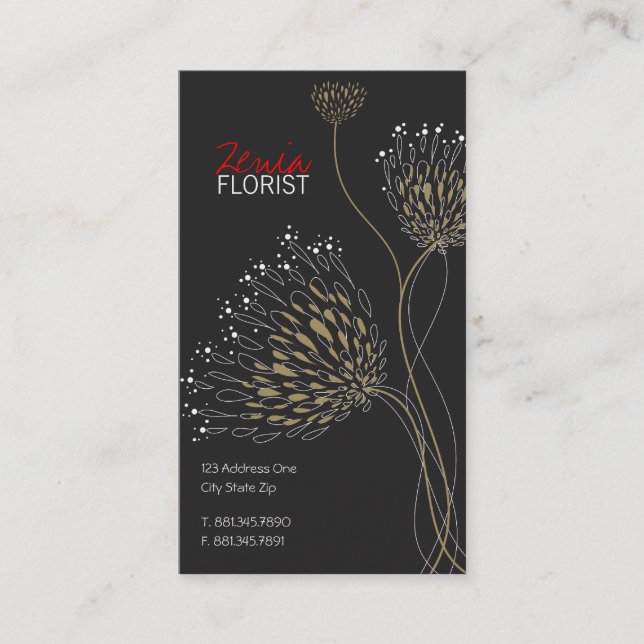 Carte De Visite Fleurs Brown Chrysanthème Élégant Chic Floral (Devant)