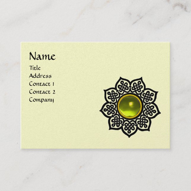 Carte De Visite FLEURS CELTIQUES JAUNE GEM MONOGRAM Crème Luxe (Devant)