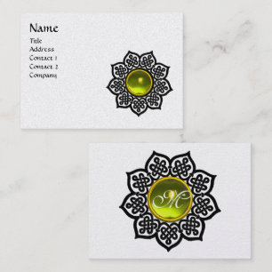 CARTE DE VISITE FLEURS CELTIQUES JAUNE MONOGRAMME EN PIERRE JAUNE 