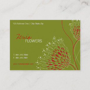 Carte De Visite Fleurs Chrysanthème Rouge Élégant Chic Floral