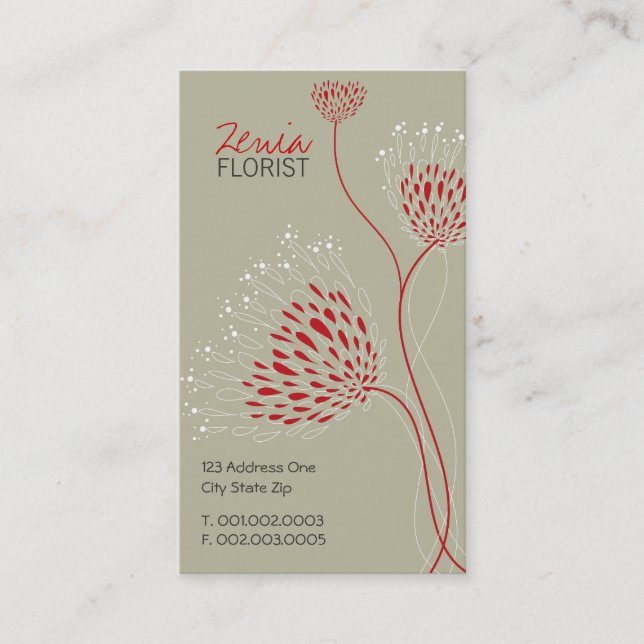 Carte De Visite Fleurs Chrysanthème Rouge Élégant Chic Floral (Devant)