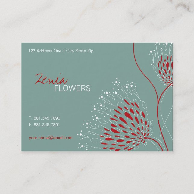 Carte De Visite Fleurs Chrysanthème Rouge Élégant Chic Floral (Devant)