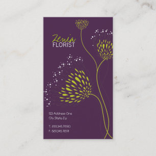 Carte De Visite Fleurs Chrysanthème Vert Élégant Chic Floral