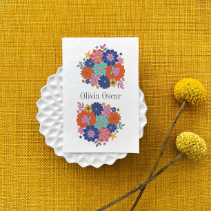 Carte De Visite Fleurs colorées Boho Illustration florale brillant