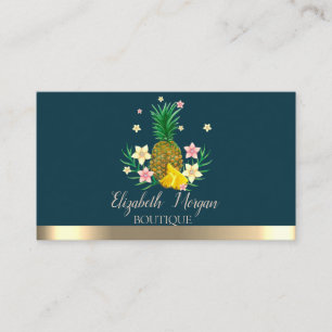 Carte De Visite Fleurs d'ananas rayées d'or élégantes professionne