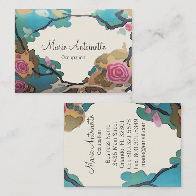 Carte De Visite Fleurs dans des OPTIONS des aquarelles (Devant / Derrière)