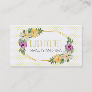 Carte De Visite Fleurs d'aquarelle et fleurs de polygones or