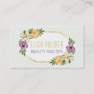 Carte De Visite Fleurs d'aquarelle et fleurs de polygones or