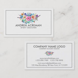 Carte De Visite Fleurs d'aquarelle gris colorées à la frontière