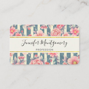 Carte De Visite Fleurs d'aquarelle rose sur bandes