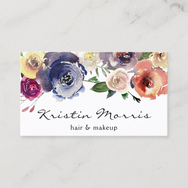 Carte De Visite Fleurs d'aquarelle Roses douce Feminine Floral (Devant)