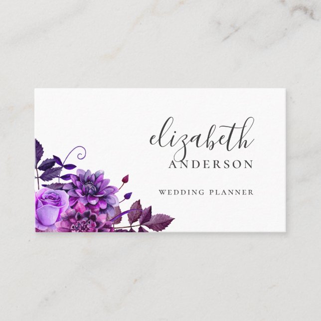 Carte De Visite Fleurs d'aquarelle violet. Professionnel floral (Devant)