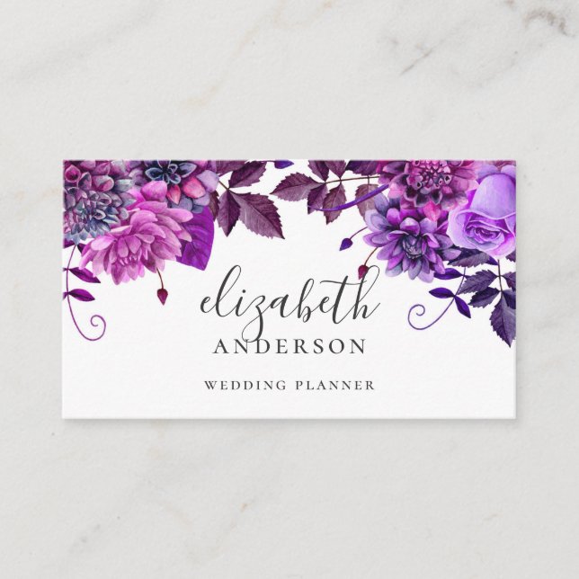 Carte De Visite Fleurs d'aquarelle violet. Violet botanique floral (Devant)