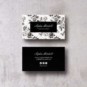 Carte De Visite Fleurs d'Argent Ancien Noir et Blanc Foncé