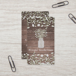 Carte De Visite Fleurs de Baby's Breath Bois Rustique Campagne Chi