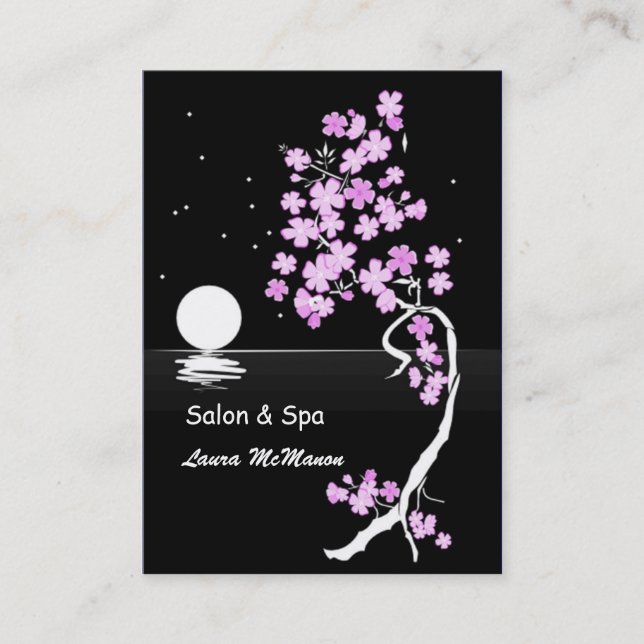 Carte De Visite Fleurs de cerisier (Sakura) la nuit (sur le noir) (Devant)