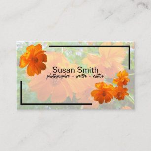 Carte De Visite Fleurs de Cosmos orange sur vert