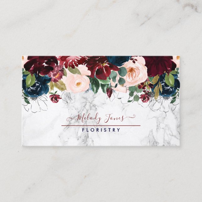 CARTE DE VISITE FLEURS DE COULEUR D'EAU RUSTIQUE BURGUNDY+BLUSH (Devant)