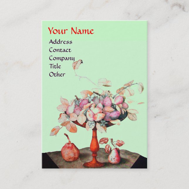 Carte De Visite FLEURS DE FRUITS DE SAISON, MONOGRAMME FEUILLE Ver (Devant)