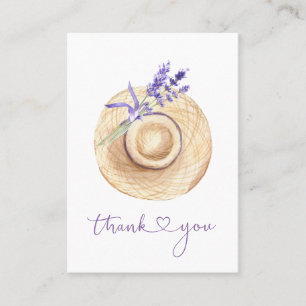 Carte De Visite Fleurs de lavande violette Chapeau de paille Merci