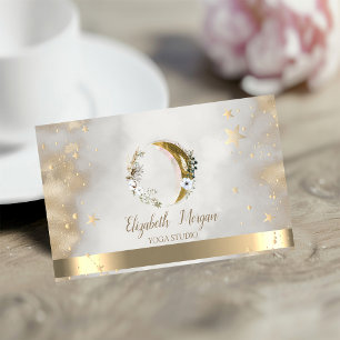 Carte De Visite Fleurs de Lune Étoiles Dorées Studio de Yoga