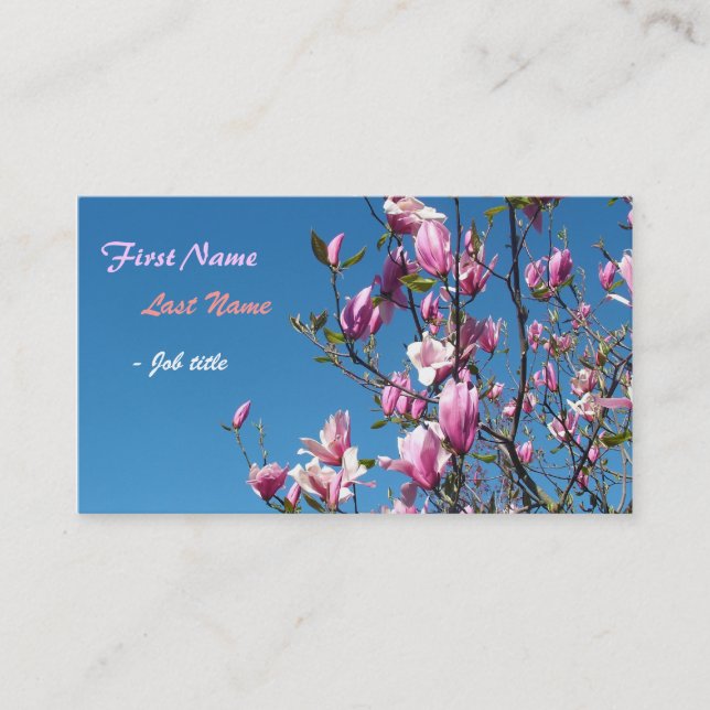 Carte De Visite Fleurs de magnolia rose printemps dans le ciel ble (Devant)