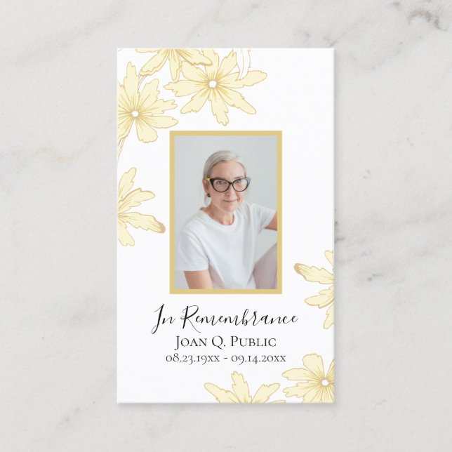 Carte De Visite Fleurs de marguerite jaune pâle Prière funéraire (Devant)