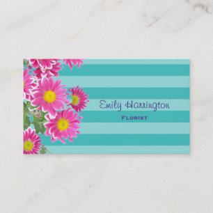 Carte De Visite Fleurs de marguerite rose fraîche sur bandes Turqu