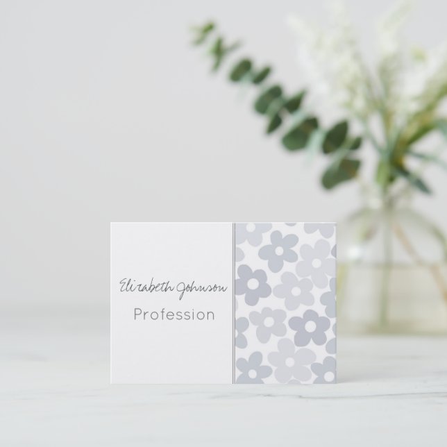 Carte De Visite Fleurs de marguerite super Retro Grey Boho Floral (Debout devant)