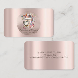 Carte De Visite Fleurs de mélange de boulangerie Rose Gold Circle