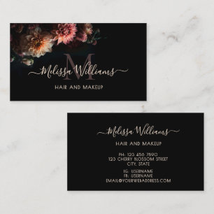 Carte De Visite Fleurs de monogramme Blush Sombres Humeur Noir
